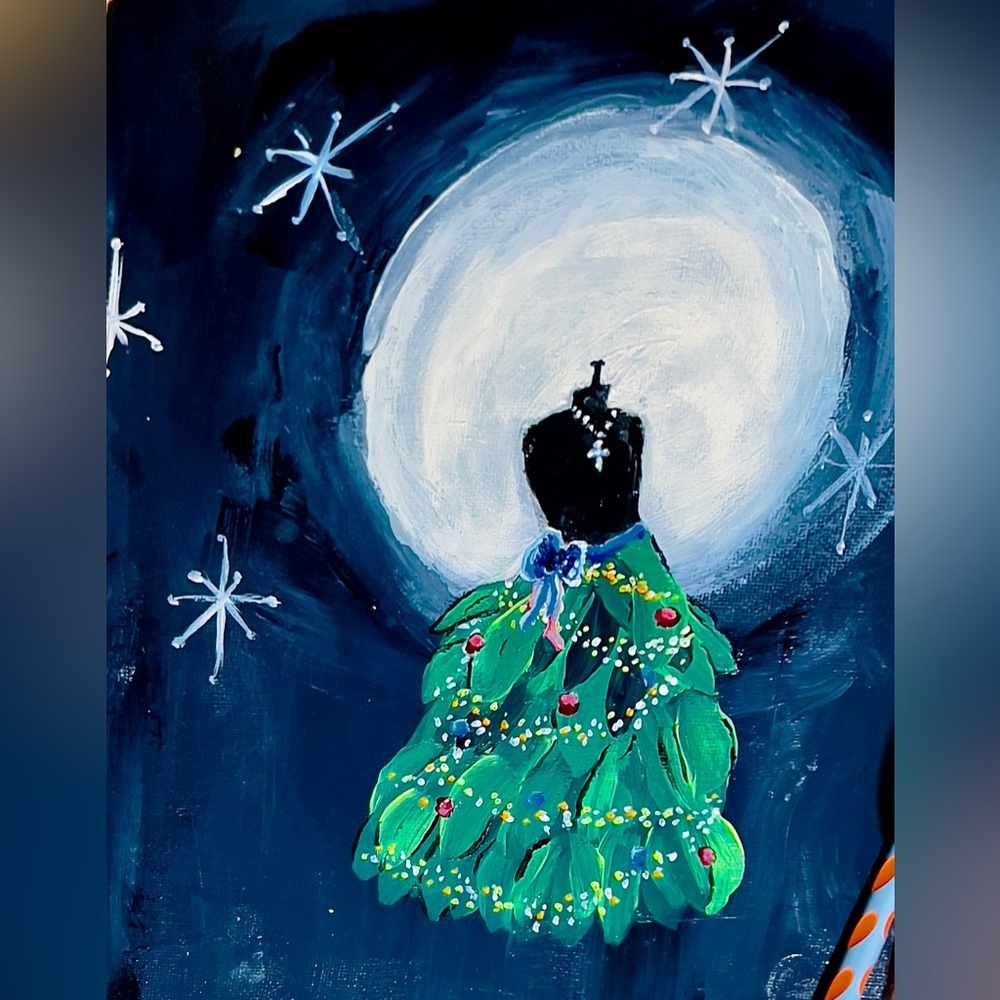 Tree Dress Painting 8โx10โ. Part of Fashion Collection. Framed, black or Lt blue - Picture 1 of 5